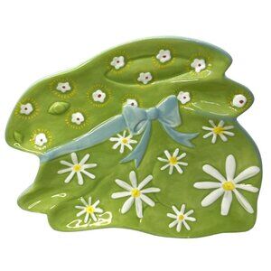 Pier One Imports Easter Rabbit Ceramic Treat Tray Green With Daisies
